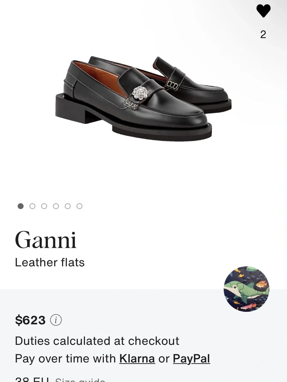 Ganni Black Leather Loafers with Crystal Buckle